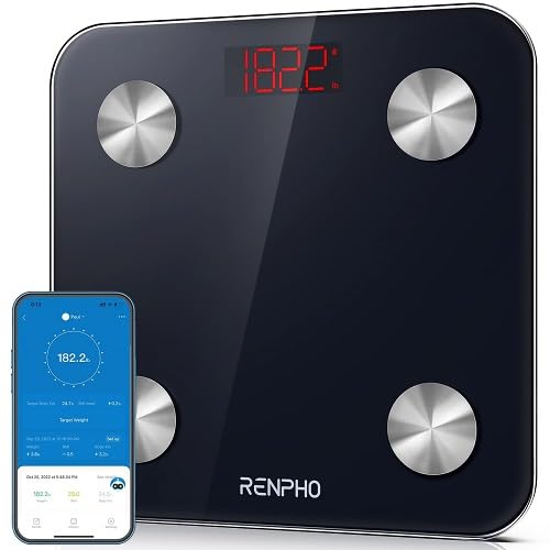 (-26%) RENPHO Personenwaage Digital Testsieger 2025, Körperfettwaage Mit Körperfett und Muskelmasse mit APP 180kg, Waage Personen Bluetooth Körperwaage für Körperfett, BMI, Gewicht, Wasser und Muskelmasse