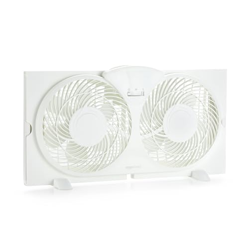 Amazon Basics Twin Window Fan, 9", 2 Speeds, Reversible Airflow