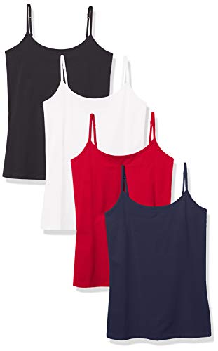 Amazon Essentials Women's Slim-Fit Camisole, Pack of 4, Black/Navy/Red/White, Large