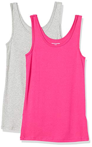 Amazon Essentials Women's Slim-Fit Tank Top, Pack of 2, Bright Pink/Grey Heather, Medium