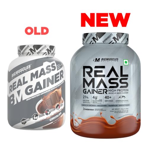 Bigmuscles Nutrition Real Mass Gainer [ Rich Chocolate]|Lean Whey Protein Muscle Mass Gainer|Complex Carbohydrates,|1000 Calories|Reduces Muscle Break