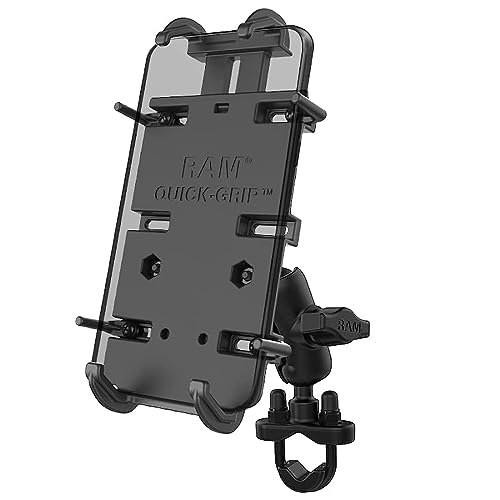 RAM MOUNTS Quick-Grip Large Phone Mount with Handlebar U-Bolt Base RAM-B-149Z-A-PD4U with Short Arm for Motorcycle, ATV/UTV, Bike