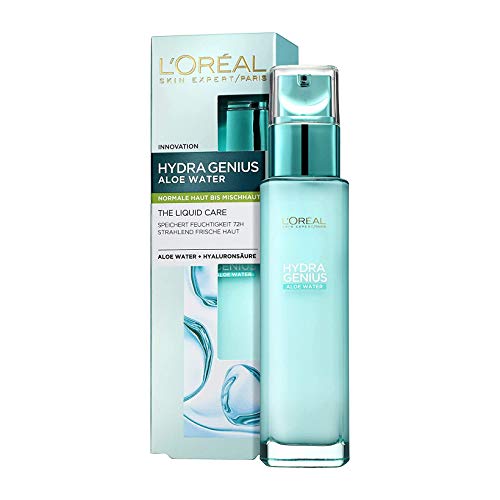 (-26%) L'Oréal Paris Feuchtigkeitsfluid normale bis Mischhaut für Frauen: frische, geschmeidige Haut & bis zu 72h Feuchtigkeit mit Aloe Water und Hyaluronsäure, Hydra Genius, 1x 70ml