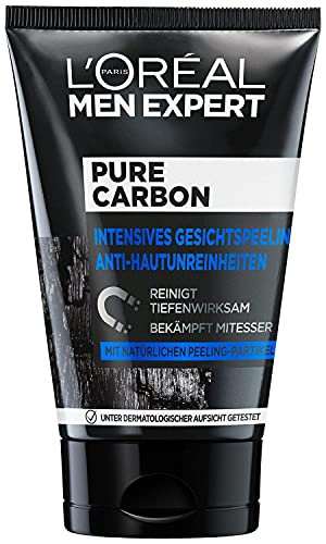 (-20%) L'Oréal Men Expert Gesichtspeeling gegen unreine Haut für Männer, Face Scrub gegen Mitesser und Pickel Unreinheiten, Herren Cleanser für das Gesicht mit Peeling Partikeln, Pure Carbon, 1 x 100 ml
