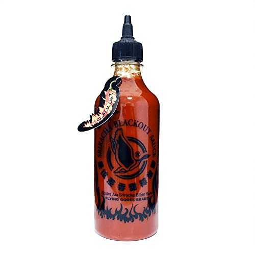 🔥 STARKER PREIS (-59%) FLYING GOOSE Sriracha Chilisauce, mit extra Schärfe, extrem scharf, schwarze Kappe, extra scharfe Würzsauce aus Thailand, 1 x 455 ml