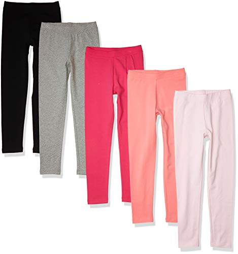 Amazon Essentials Toddler Girls' Leggings, Pack of 5, Black/Grey Heather/Light Pink/Peach/Red, 4T