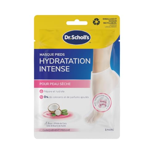 Scholl Masque Pieds Nourrissant à l'Huile de Noix de Coco: Sans parfum ni colorants pour peaux sèches. Chaussettes hydratantes non grasses, faciles à utiliser. Emballage et masque recyclables, 1 paire