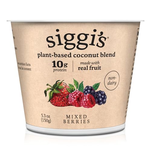 siggi's® Plant-Based Coconut Blend, Mixed Berry, 5.3 oz. Cup – Single Serving Dairy Free Snack, More Protein Than Sugar