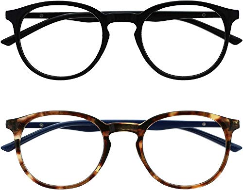 OPULIZE MET Reading Glasses for Women Men, Slim Round Frame with Spring Hinges and Scratch Resistant, Black,Brown +0