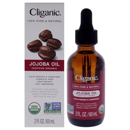 Cliganic Organic Jojoba Oil, 100% Pure (2oz) | Natural Cold Pressed Unrefined Hexane Free Oil for Hair & Face | Base Carrier (Packaging May Vary)