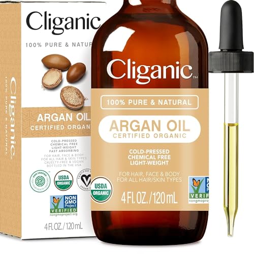 Cliganic Organic Argan Oil, 100% Pure | for Hair, Face & Skin | Natural Cold Pressed Carrier Oil, Imported from Morocco