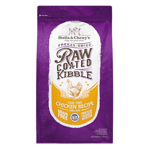 Stella & Chewy's Raw Coated Cat Food - High Protein, Grain-Free Kibble with Cage-Free Chicken - Premium Digestive Support with Probiotics - Natural Small Kibble - Perfect For Picky Eaters - 10 lb Bag