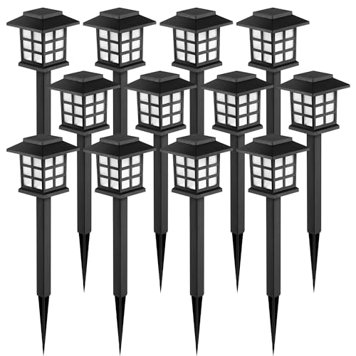 GIGALUMI 12 Pack Solar Pathway Lights LED Outdoor Waterproof