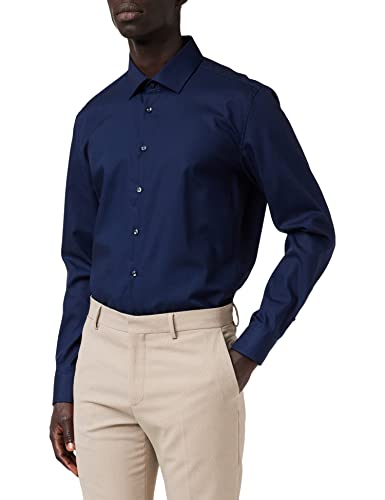 🔥 SELTEN SO GÜNSTIG (-70%) Seidensticker Herren Slim Bügelfrei Kent Patch Businesshemd, Blau (Dunkelblau 19), 36