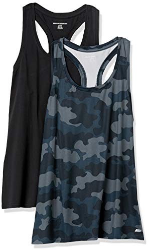 Amazon Essentials Women's Active Quick Dry Tech Stretch Racerback Tank Top (Available in Plus Size), Pack of 2, Black/Grey Camo, Large
