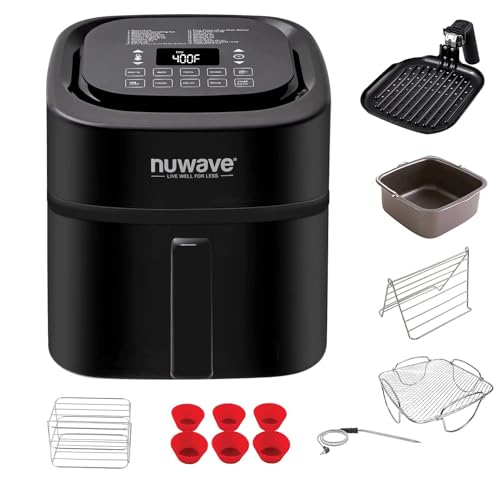 Nuwave Brio 6-Quart Healthy Digital Smart Air Fryer with Probe One-Touch Digital Controls, Advanced Cooking Functions, Removable Divider ...