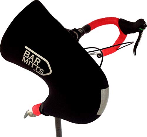BAR MITTS Attachable Large Black Extreme Cold Road Bike Pogies fits Drop Handlebars with Bar End Shifters | Waterproof | Open Access Design | Easy Installation | Safety Reflection Logo