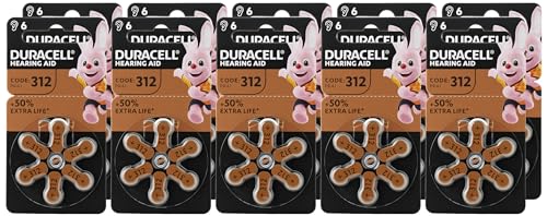 Duracell size 312 Hearing Aids batteries +50% Extra Life, Easy Installation, 100% recyclable packaging, guaranteed 4 years in storage