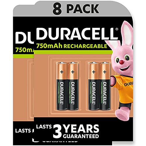 Duracell AAA Rechargeable Batteries , 750 mAh NiMH, 1000 cycles, pre-charged, Long Lasting Power with a 0% plastic 100% recyclable packaging
