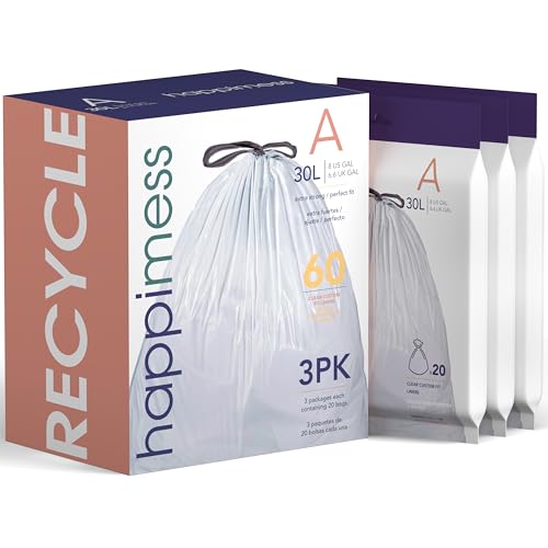 happimess HPM3000A-CLEAR 20 x Clear Drawstring Bin Liners - 3 Packs of 20 Trash Bags