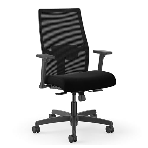 HON Ignition 2.0 Mid Back Task Chair, Standard Synchro-Tilt Control, Office Chair with Lumbar Support, Height and Width Adjustable Arms, Black Frame, Black
