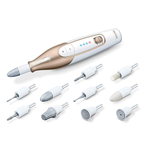 Beurer MP64 Manicure and Pedicure Set, Cordless Electric Nail File with 10 Attachments and Powerful Battery, Precision light, Nail Drill with Storage Case for at-home use
