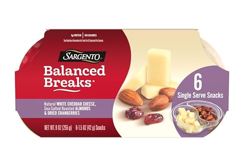 Sargento Balanced Breaks Natural White Cheddar Cheese, Sea-Salted Roasted Almonds, Dried Cranberries Snack Kit, 6-Pack