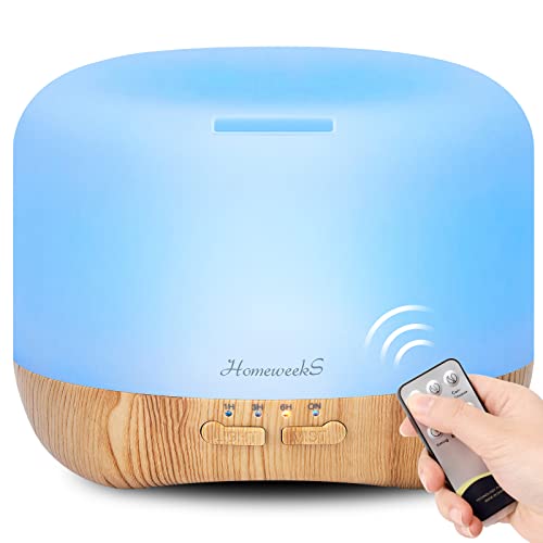 Homeweeks 300ml Essential Oil Diffuser, Quiet Aromatherapy Mist Diffusers for Essential Oils, Wood Grain, Ultrasonic, Re