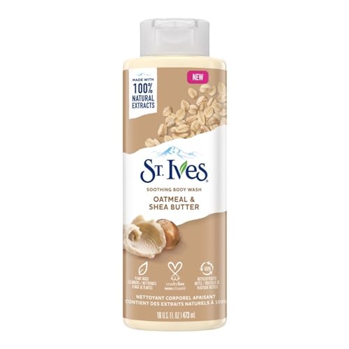 St. Ives Body Wash - Soothing Moisturizing Cleanser with Oatmeal & Shea Butter, Natural Body Wash for Sensitive Skin Made with Plant-Based Cleansers and 100% Natural Extracts, 16 Ounces