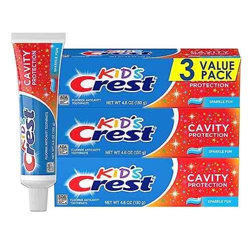 Crest Kid's Cavity Protection Toothpaste, Crest Kids Toothpaste, For Children And Toddlers 2+, Sparkle Fun, 4.6 Oz (Pack of 3), Toothpaste For Kids, Packaging may vary