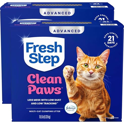Fresh Step Clean Paws Cat Litter with Febreze Freshness, Advanced Multi Cat Low Tracking Clumping Litter, 37 lbs. (2 x 18.5 lb. Box)