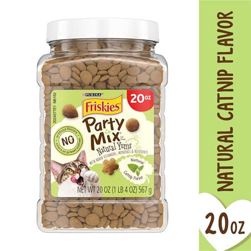 Purina Friskies Made in USA Facilities, Natural Cat Treats, Party Mix Natural Yums Catnip Flavor - 20 oz. Canister