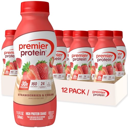 Premier Protein Shake, Strawberries & Cream, 30g Protein 1g Sugar 24 Vitamins Minerals Nutrients to Support Immune Health, 11.5 fl oz (Pack of 12)