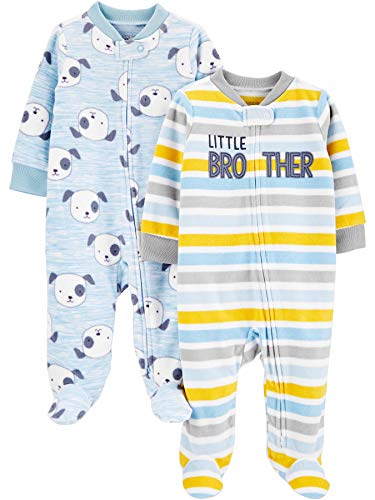 Simple Joys by Carter's Pacote com 2 pés de lã para bebês meninos, para dormir e brincar, Cachorros azul-claro/listras b...