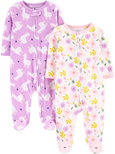 Simple Joys by Carter's Macacão de lã para bebês meninas, para dormir e brincar, pacote com 2, Lhama roxa/floral branco,...