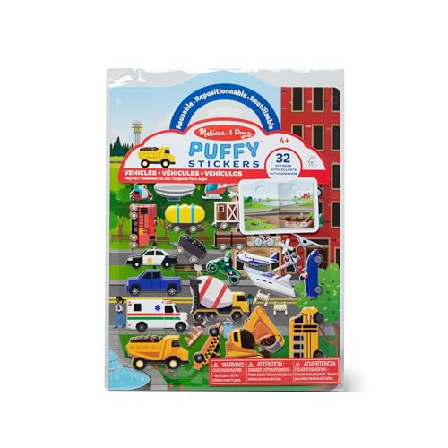 Melissa & Doug Vehicles Puffy Sticker Play Set Travel Toy with Double-Sided Background, 32 Reusable Puffy Stickers