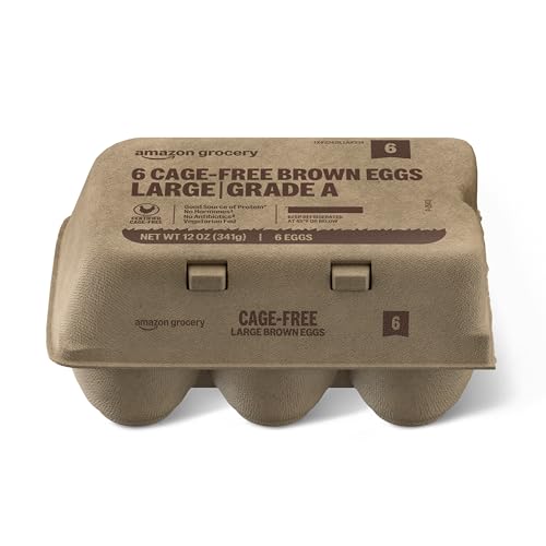 Amazon Grocery, Cage-Free Large Brown Eggs Grade A, 6 Ct (Previously Amazon Fresh, Packaging May Vary)
