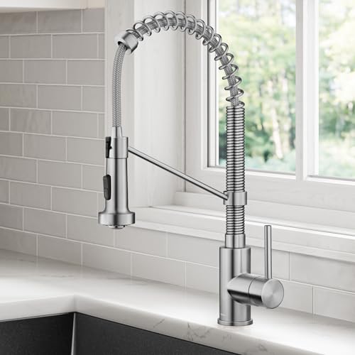 KRAUS Bolden Commercial Style 2-Function Single Handle Pull Down Kitchen Faucet in Spot-Free Stainless Steel, KPF-1610SFS