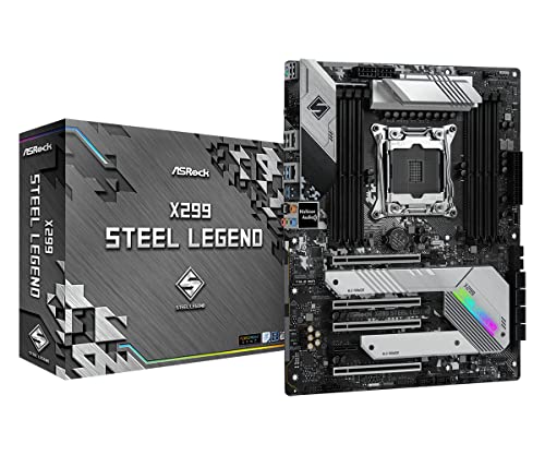 ASRock Placa mãe X299 Steel Legend LGA2066 ATX | Intel Core X-Series | DDR4 4200+ (OC) | Dual M.2 | USB 3.2 Gen2x2 | Dual Intel LAN | Potência 11 fase | Iluminação RGB