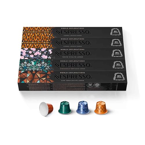Nespresso Capsules Original Line, Morning Lungo Blends Variety Pack, Mild to Medium to Dark Roast Coffee, 50-Count Coffe