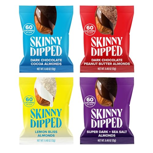 SkinnyDipped Snack Attack Minis Almond Variety Pack, Healthy Snack, Plant Protein, Gluten Free, 0.46 oz Mini Bags, Pack of 25