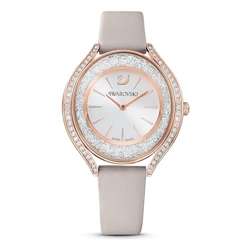 SWAROVSKI Crystalline Aura Watch, Leather Strap, Gray, Rose-Gold Tone; Swiss Made