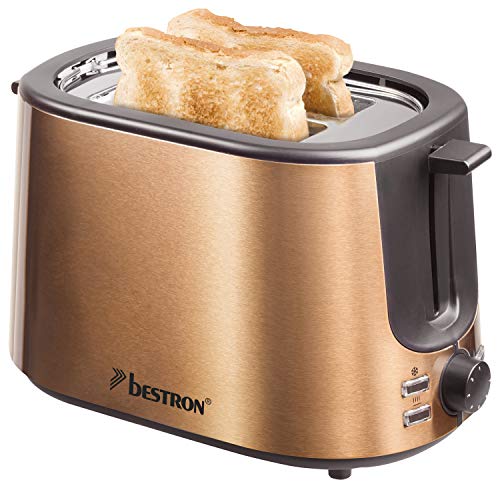 (-63%) Bestron Toaster mit 2 Röstkammern, Krümelschublade und Brötchen-Röstaufsatz, 1.000 W, Edelstahl in Kupfer-Optik