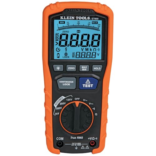 Klein Tools ET600 Auto-Ranging TRMS Multimeter & Megohmmeter Insulation Tester | 1000V, 4000 Ohms