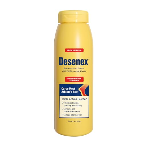 Desenex Anti-Fungal Foot Powder, Cures Most Athlete’s Foot, 2% Miconazole Nitrate, Helps Relieve Itching, Burning and Scaling, Attacks and Absorbs Moisture, 3oz Bottle