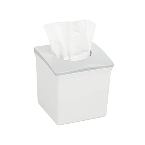 Ubbi Square Tissue Box Cover Holder, Cube Facial Tissue Dispenser for Bathroom Vanity Countertop, Bedroom or Office, White