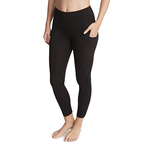 Jockey Women's Cotton Stretch Basic 7/8 Legging with Side Pocket, Deep Black, Medium