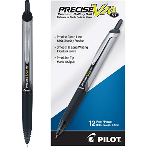 Pilot, Precise V10 RT Refillable & Retractable Rolling Ball Pens, Bold Point 1 mm, Blue, Pack of 12