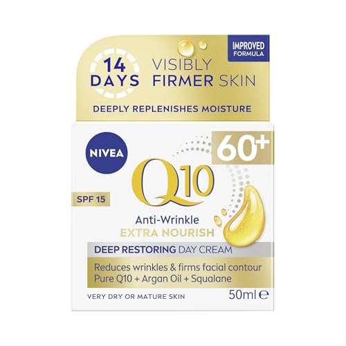 🔥 STARKER PREIS (-37%) NIVEA Q10 Anti-Falten 60+ Extra pflegende Tagescreme LSF 15 (50 ml), feuchtigkeitsspendende Tagescreme zur Reduzierung feiner Linien und Falten, pflegende Hautpflege für reife Haut