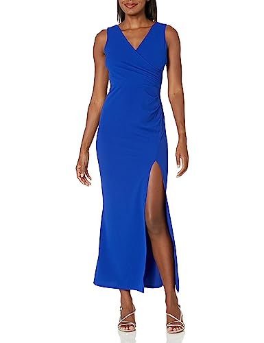 WOOSEA Women Sleeveless V Neck Split Evening Cocktail Long Dress Royal Blue